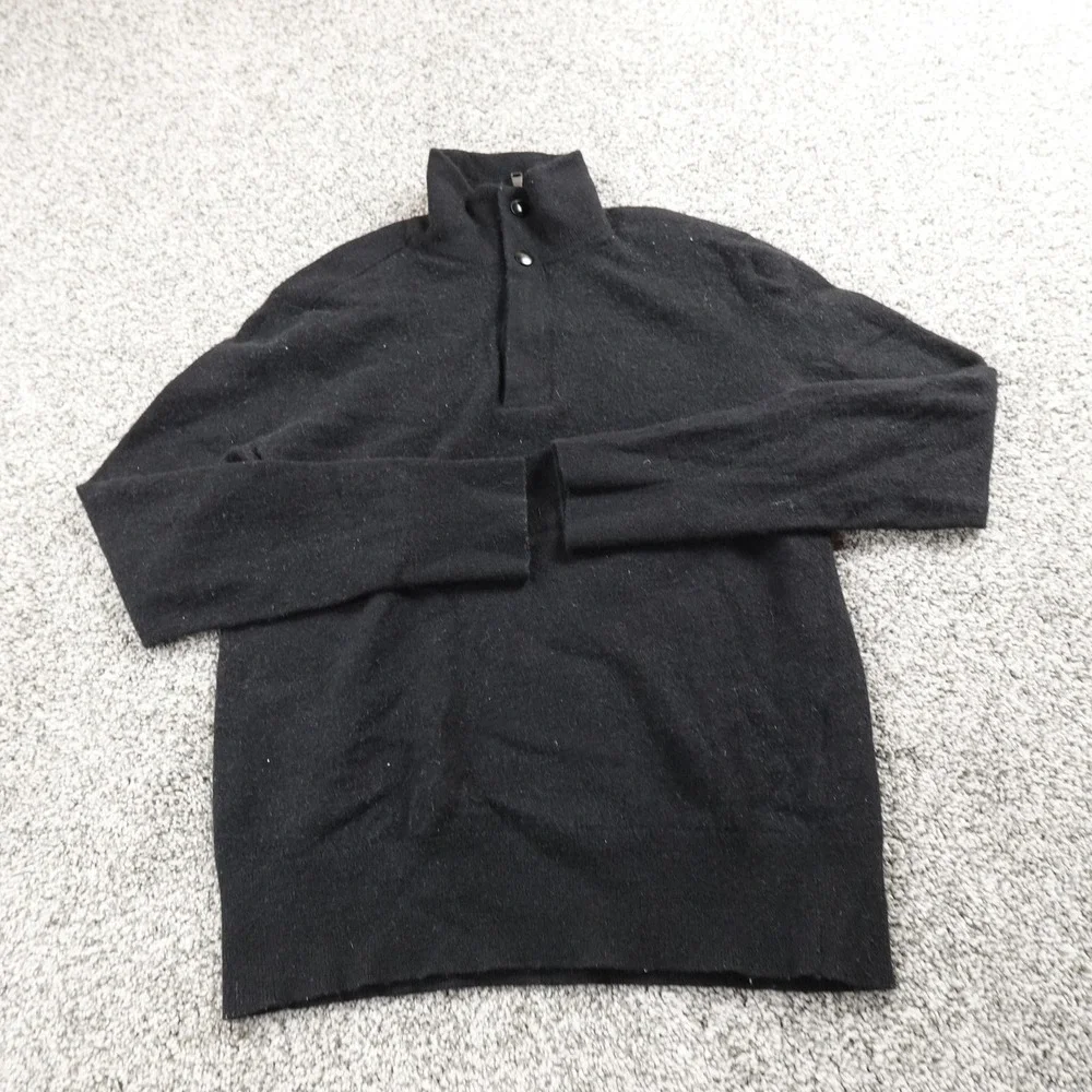 Banana Republic Sweater Mens M Black Merino Wool Mock Neck Pullover 1/4 Zip Snap